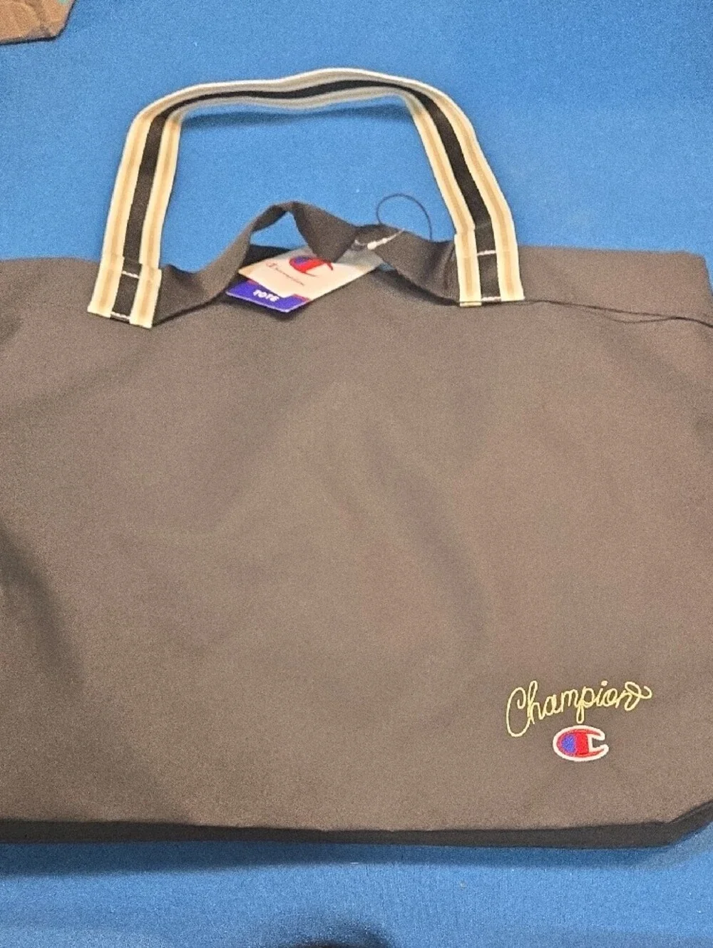 Champion Black Tote Bag with Striped Handles